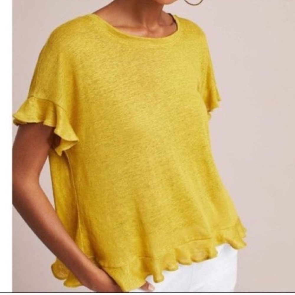 Anthropologie eri + ali 100% linen cross back flutter hem top Boxy